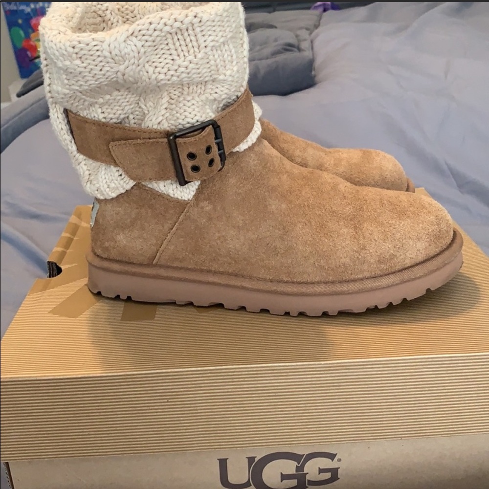 UGG Chestnut Suede & Cream Knit Short Boot - Picture 2 of 11
